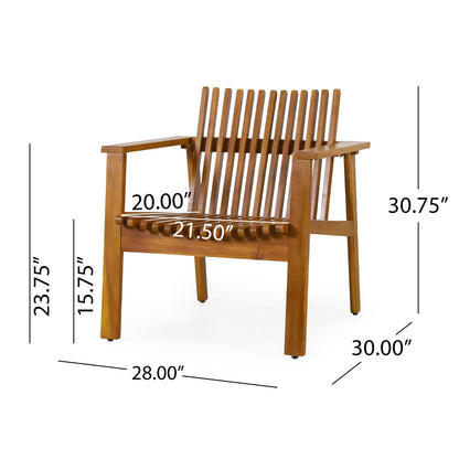 Outdoor Acacia Wood Slatted Club Chairs, Set of 2, Teak Finish