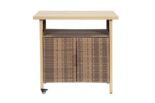 Outdoor Wicker Bar Cart with Wheels