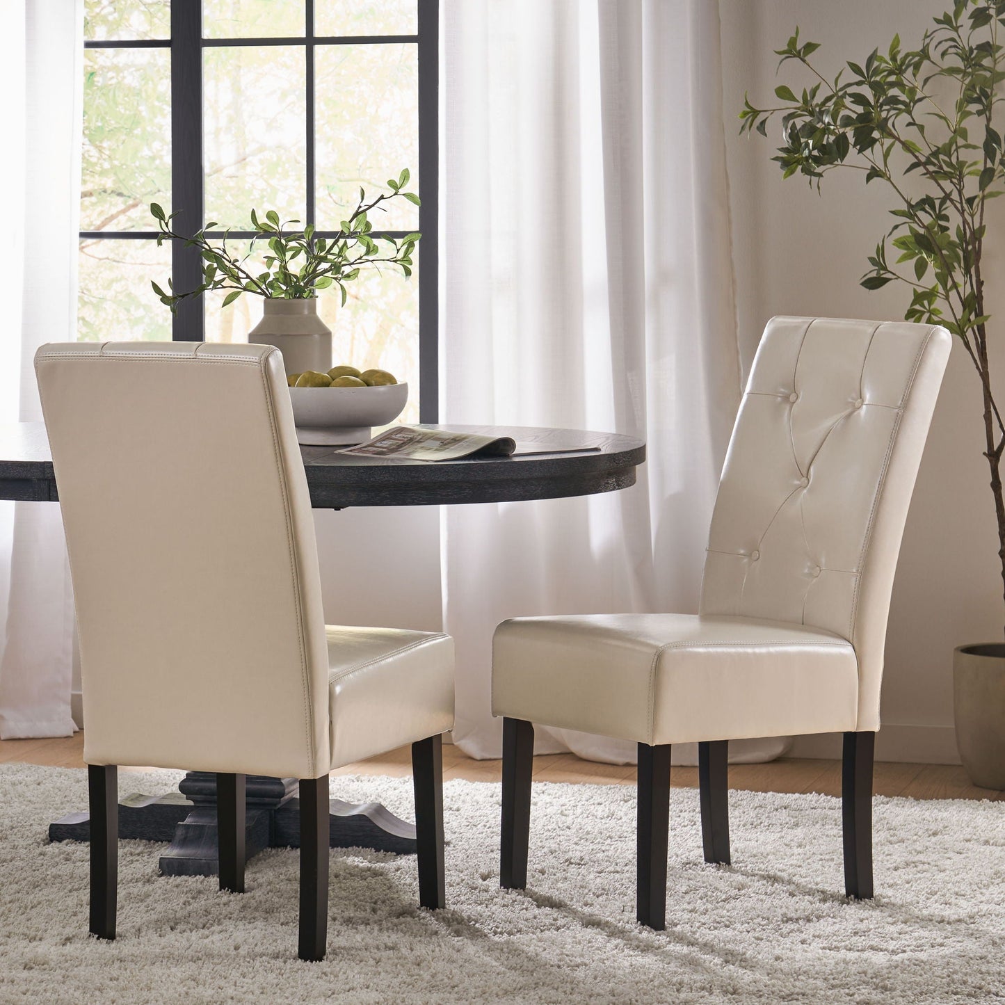 Carter 5 Tuft Dining Chair With Button Tufted Backrest And Espresso Legs - Ivory