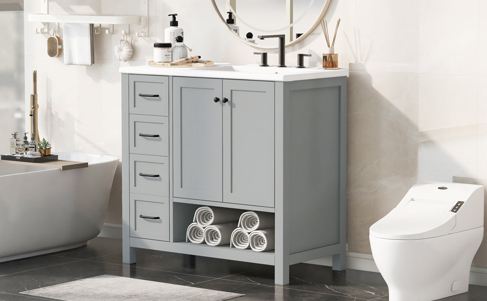 36" Bathroom Vanity with Sink Top and Storage Cabinet