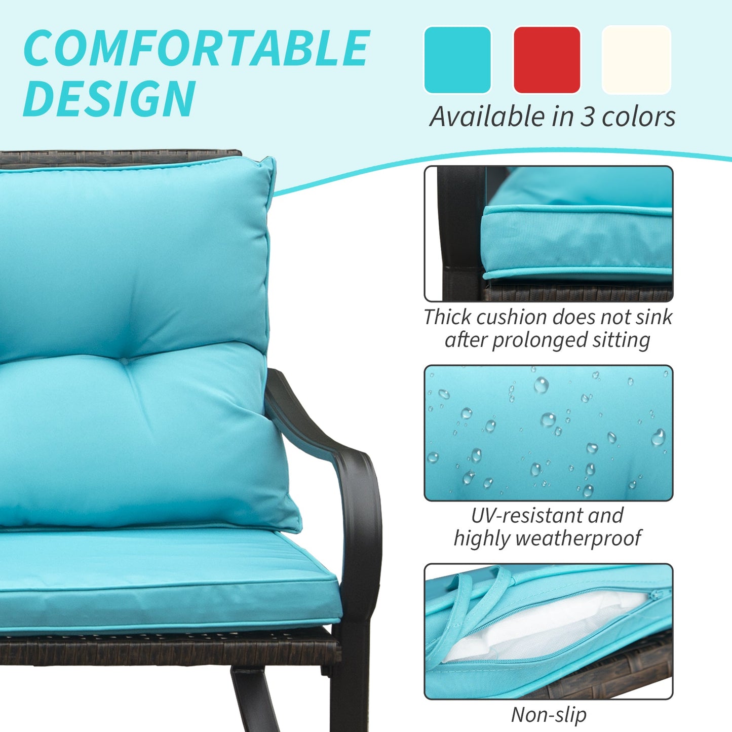 Metal 2-Person Outdoor Patio Rocking Seating Group with Cushions