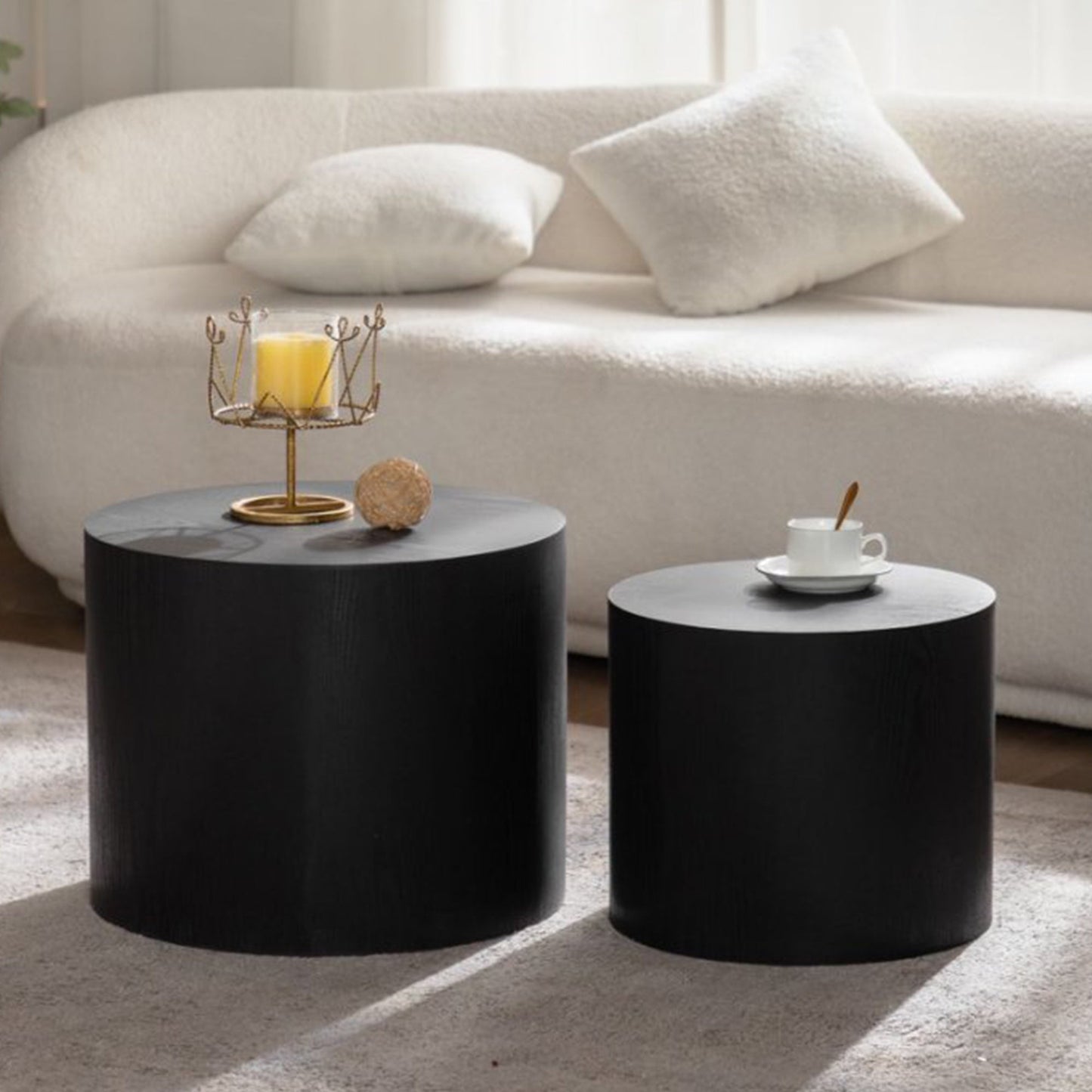 Nesting Coffee Table Set of 2 Round Wooden Tables