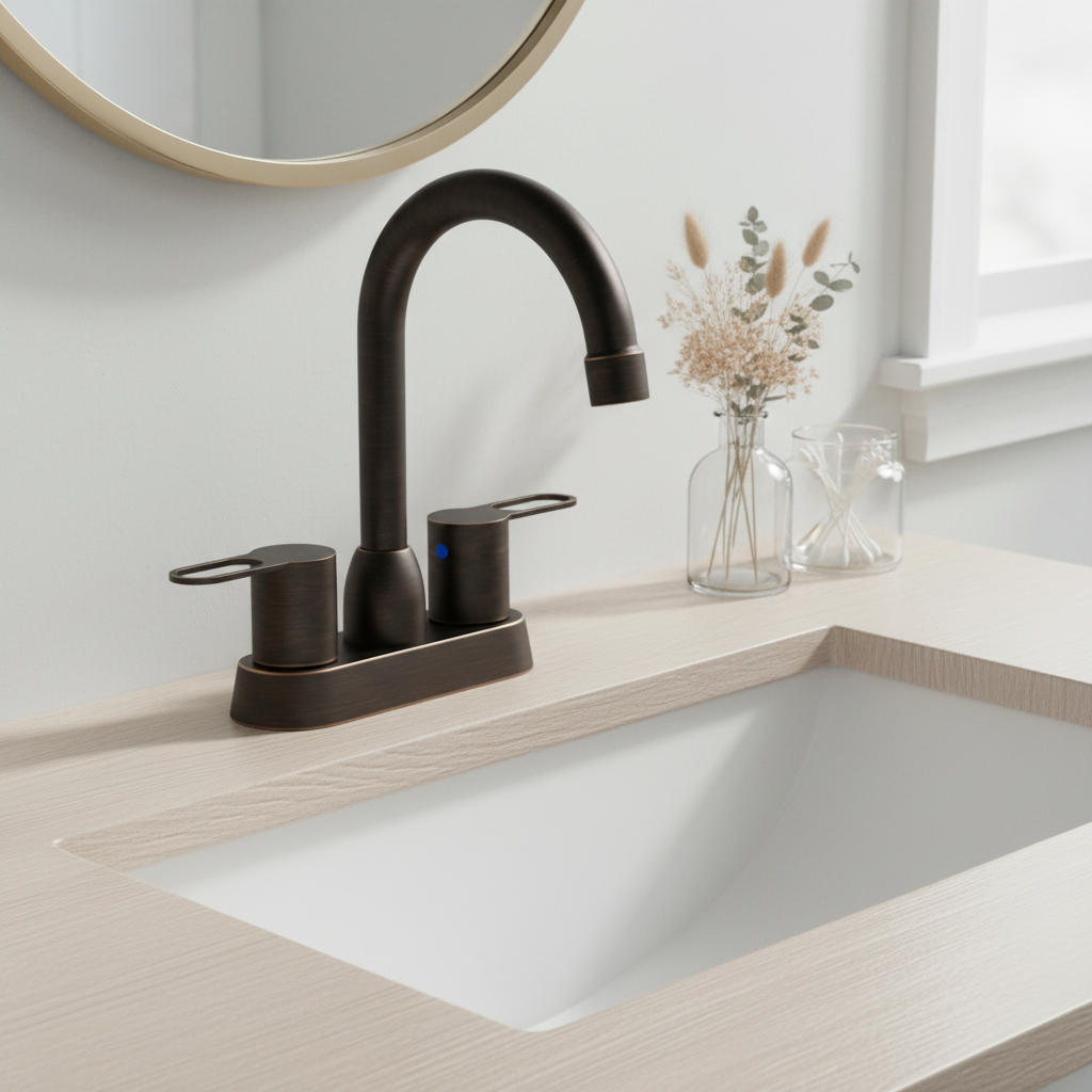 2 Handles Bathroom Sink Faucet, Oil Rubbed Bronze Centerset