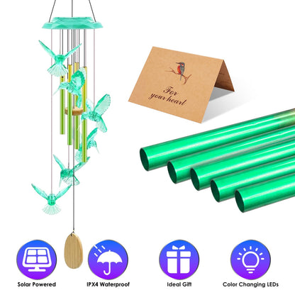 Solar Wind Chime with Color-Changing LED & Aluminum Tubes