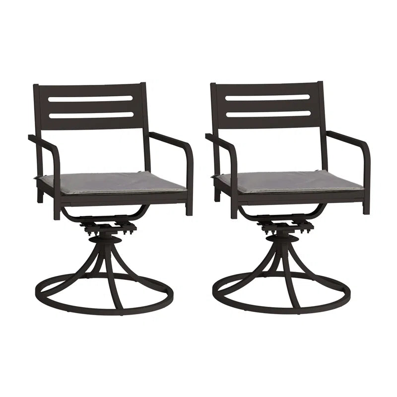 Set of 2 Powder-Coated Steel 360° Swivel Outdoor Dining Chairs with All-Weather Cushions