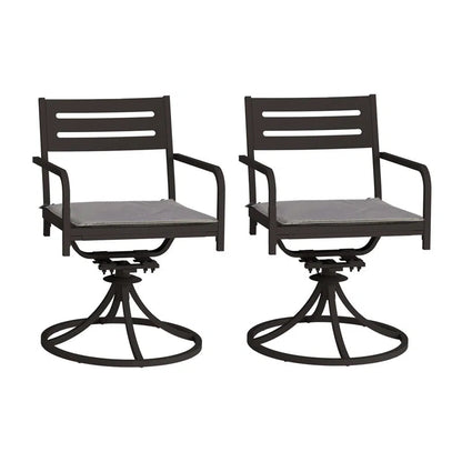 Set of 2 Powder-Coated Steel 360° Swivel Outdoor Dining Chairs with All-Weather Cushions