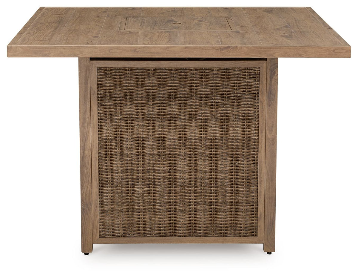 Walton Bridge - Square Bar Table W/Fire Pit - Driftwood