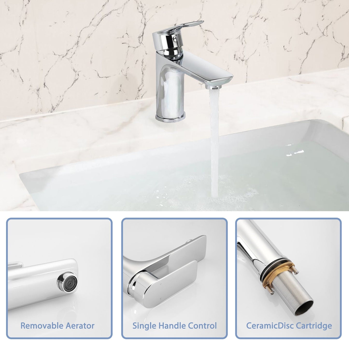 Single Handle Lavatory Basin Sink Faucet Brass Bathroom Faucet With Hot And Cold Water Control - Chrome