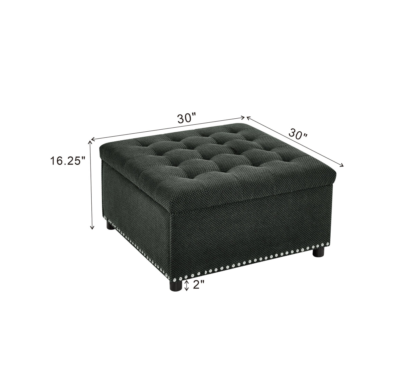 Tufted Storage Ottoman with Nailhead Trim - Dark