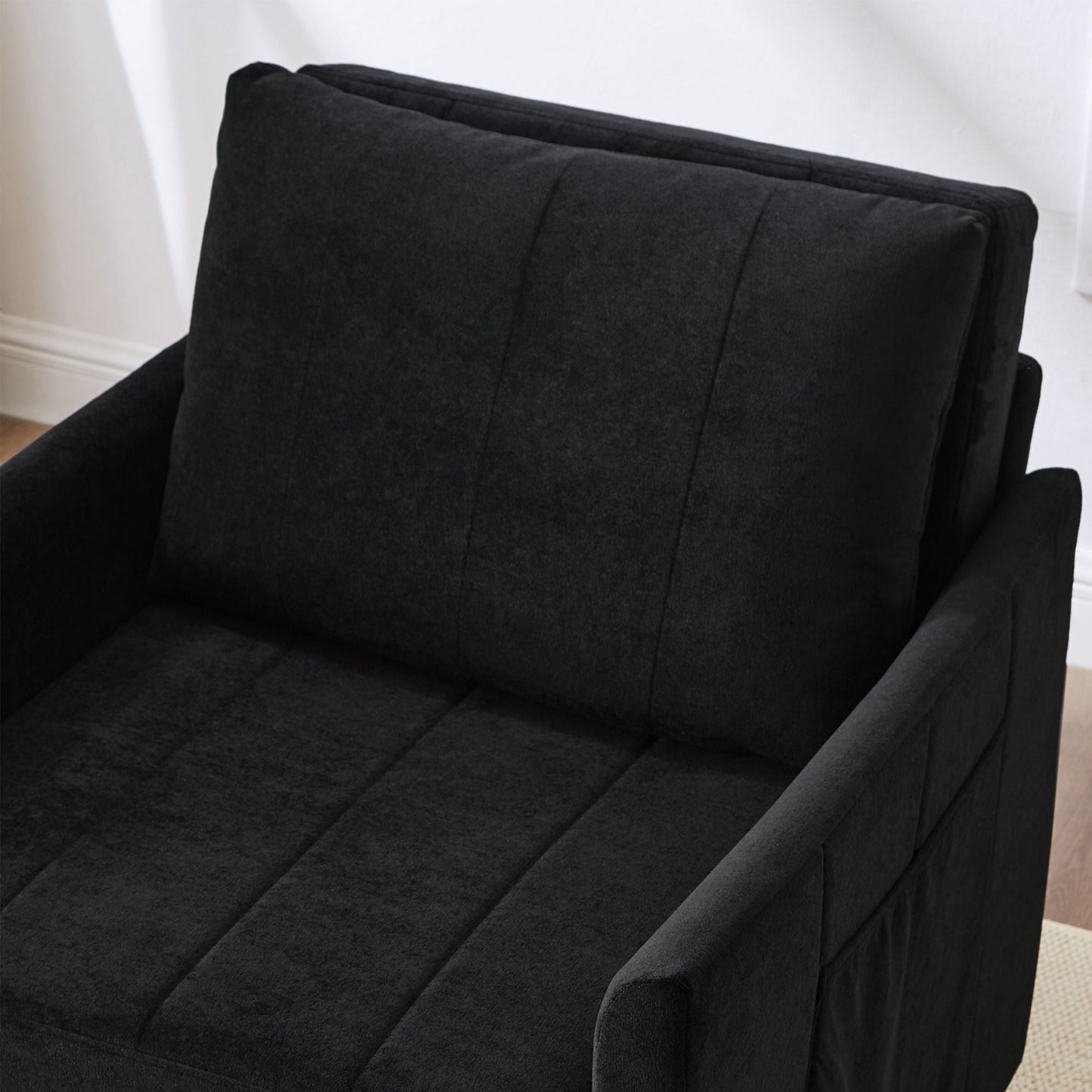 Upholstered Convertible Sleeper Sofa With 5 Position Backrest, Side Pockets, Storage