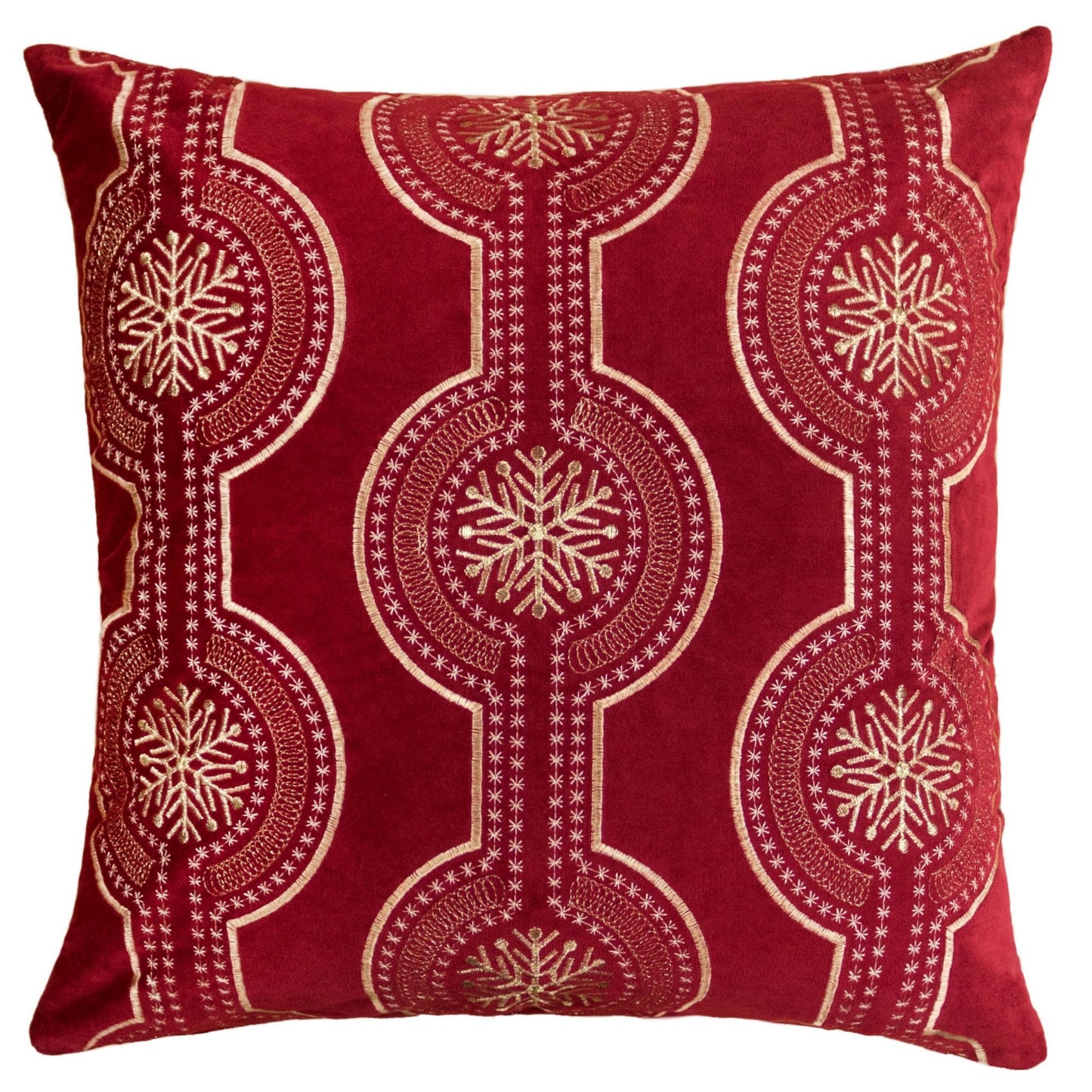 Red Holiday Embroidered Velvet Throw Pillow with Insert 20x20 Set of 2