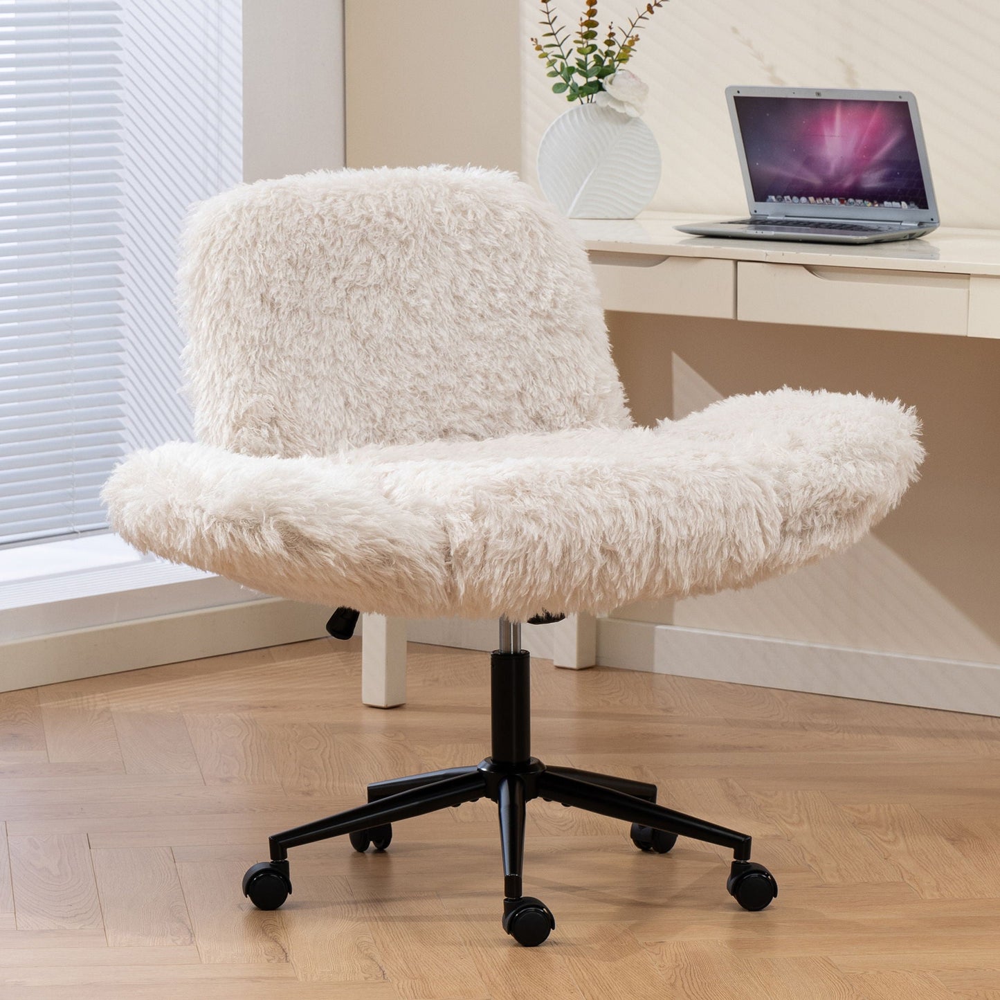 Swivel Chair With Adjustable Armrests And Wheels For Home Office - Beige