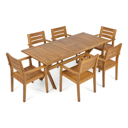 7 Pieces Acacia Wood Outdoor Dining Set