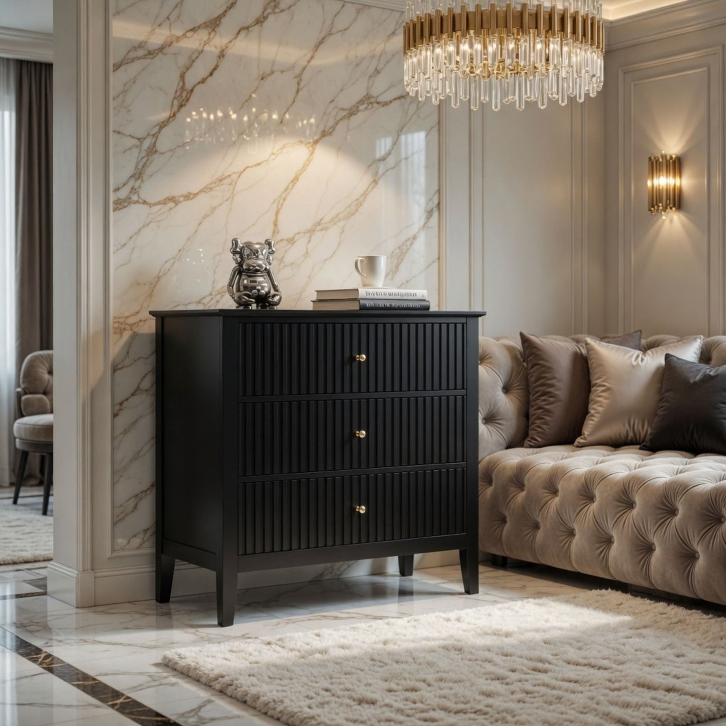Fluted 3 Drawer Nightstand With Soft Close Slides
