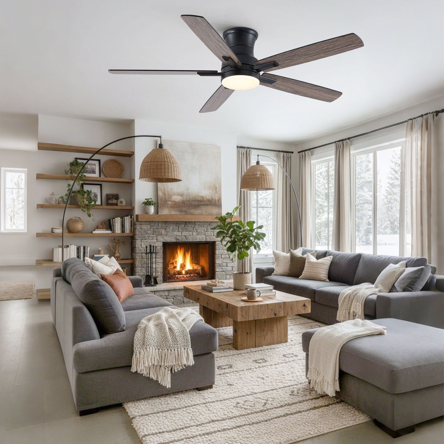 Mordern Flush Mount Ceiling Fan With Light And Remote Control