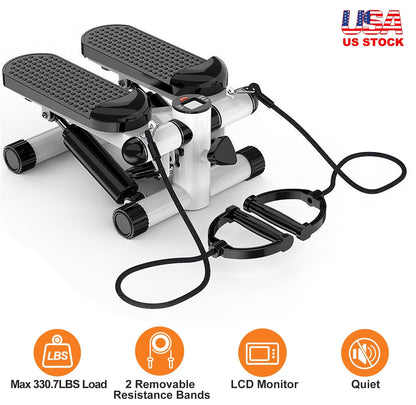 Stepper for Exercise Mini Fitness Stepper with 2 Resistance Bands LCD Monitor Max 330.7LBS Load Stair Stepper Quiet Stepper