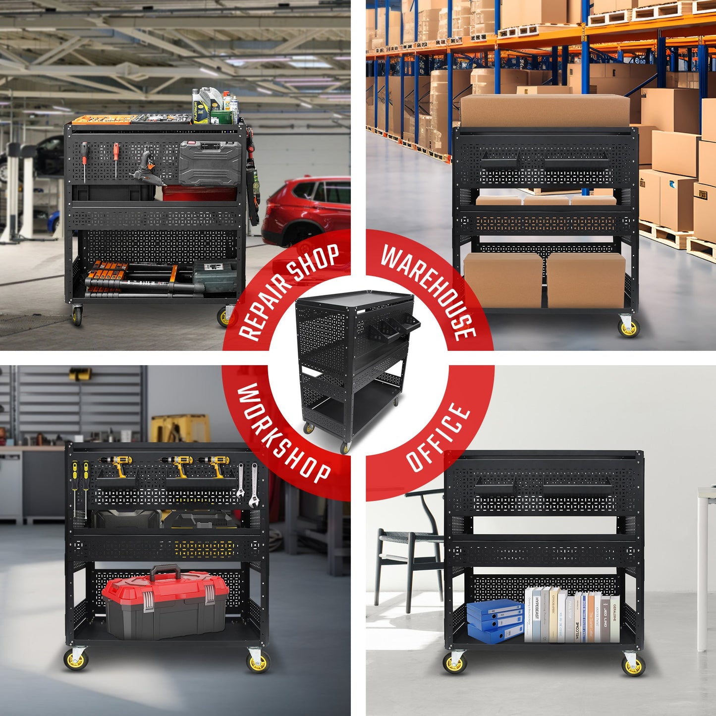 3-Tier DIY Detachable Utility Cart With Steel Pegboard