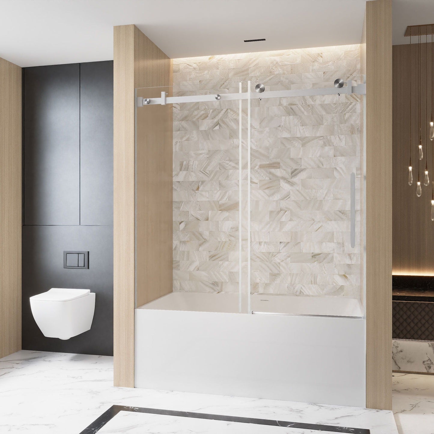 Frameless Single Sliding Shower Door & Handle And Square Tube Track