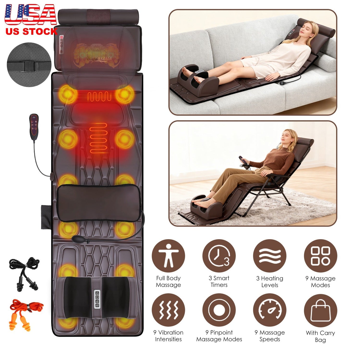 Full Body Massage Mat with Heat and Shiatsu Neck & Foot Massager
