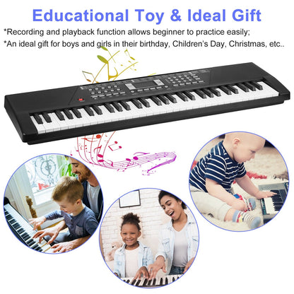 61 Keys Digital Music Keyboard Electric Piano Electronic Musical Instrument Kids Learning Keyboard with Microphone for 3-12 Year Old Kids Girls Boys