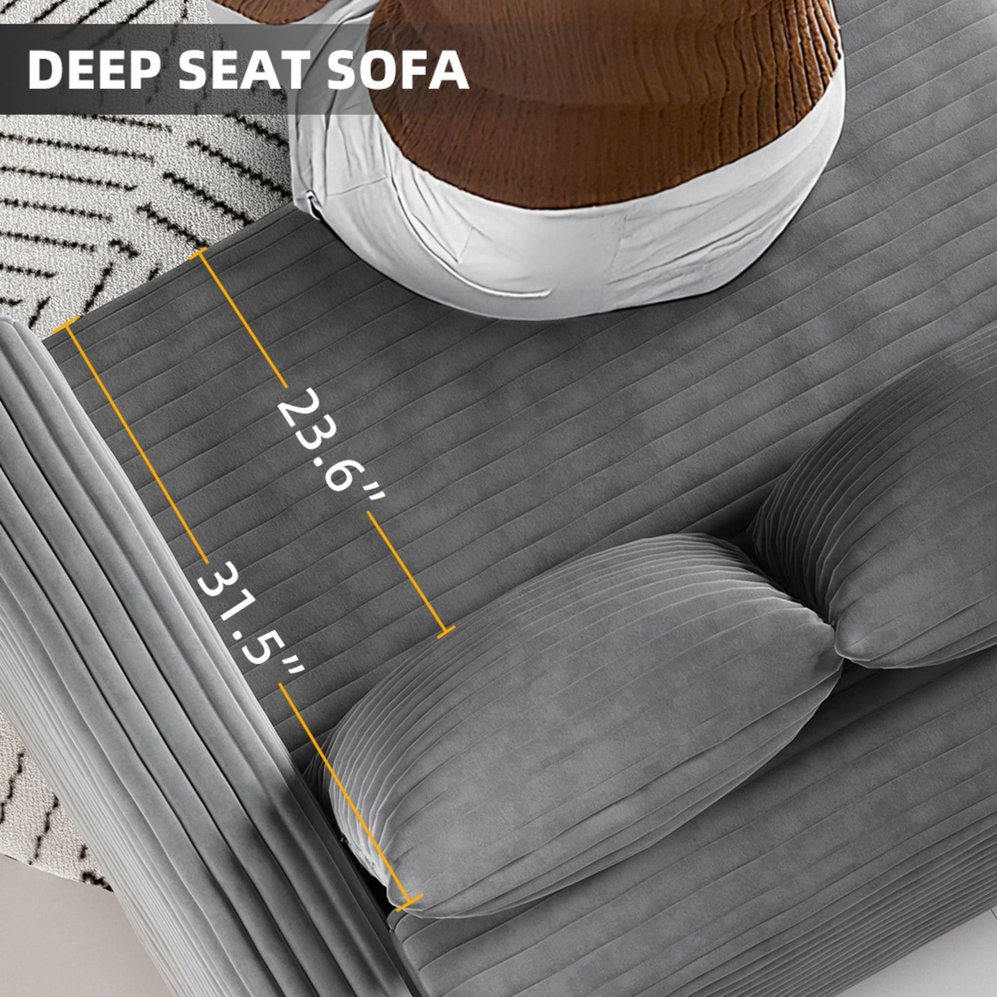 Convertible Deep Seat Sofa With Soft Pillows And Ottomans