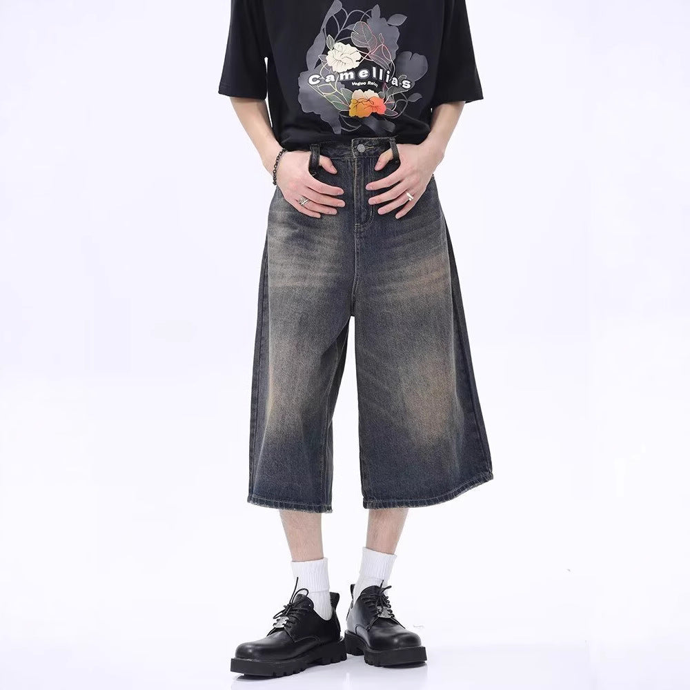 Summer Mens Capri Pants Trendy Denim ShortsAmerican Style
