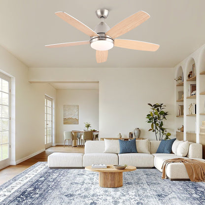 52 in. Indoor Brushed Nickel Ceiling Fan with Integrated LED Light Kit and Remote