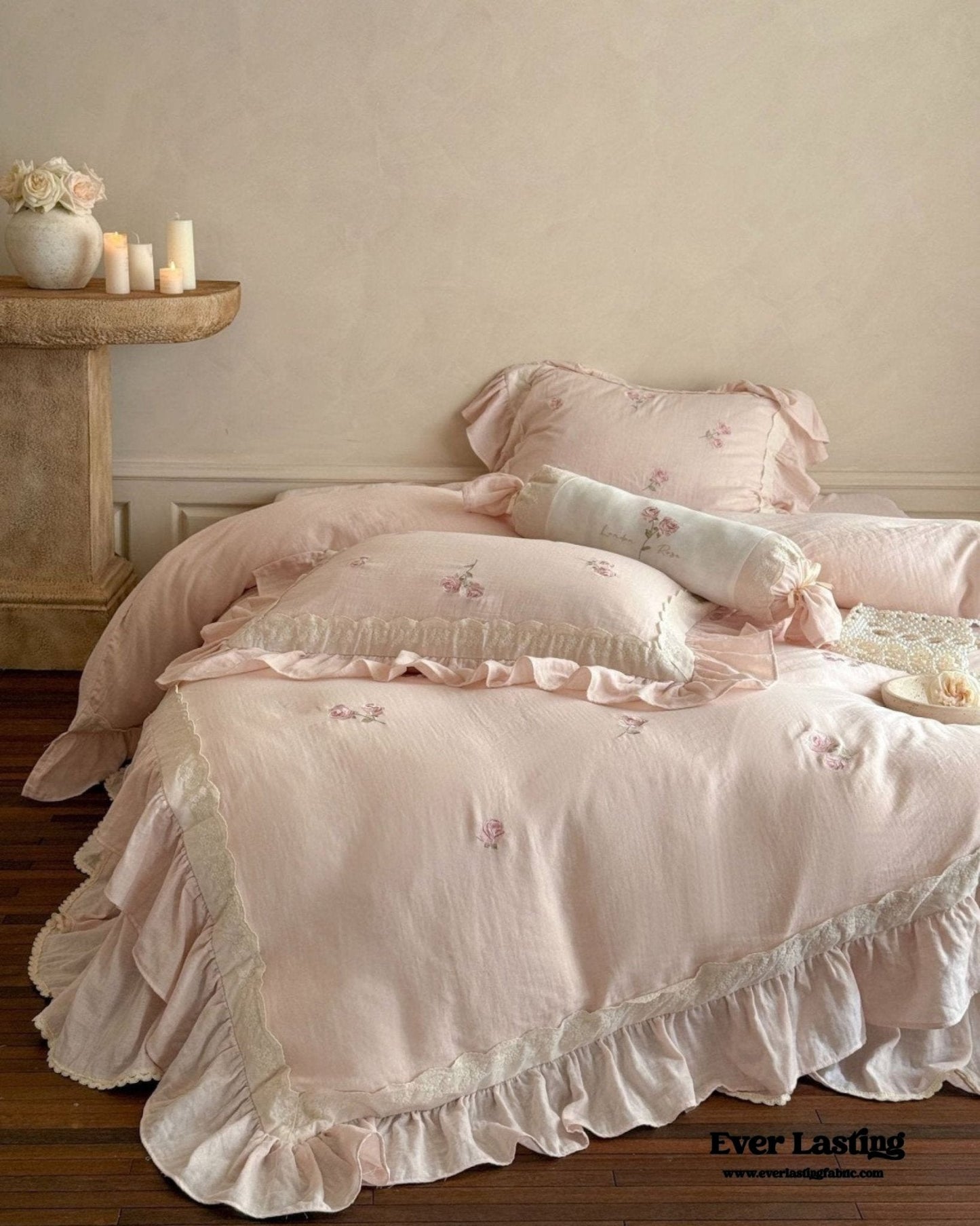 Beatrice Rose Lace Ruffle Bedding Set / Blue