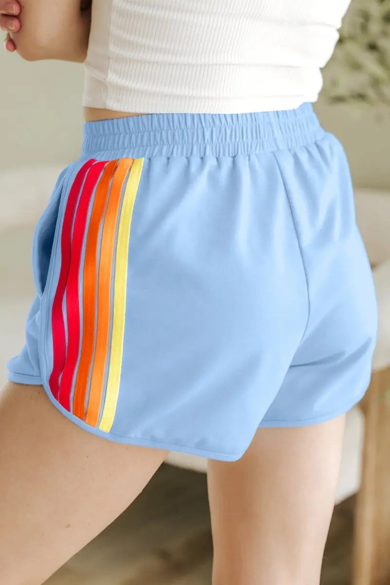 Shorts Love Salve  Beau Blue Color Block Stripes Elastic High Waist