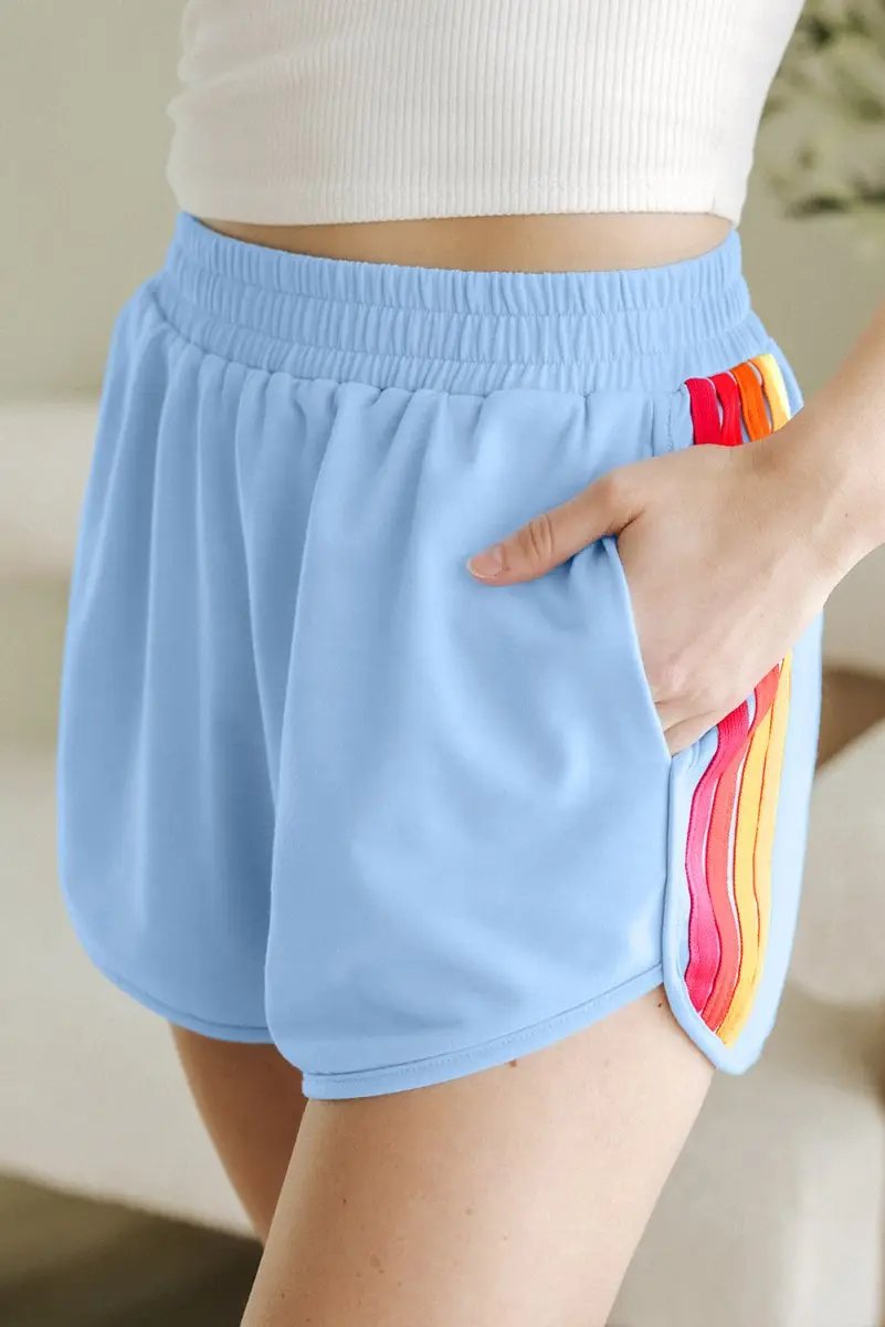 Shorts Love Salve  Beau Blue Color Block Stripes Elastic High Waist