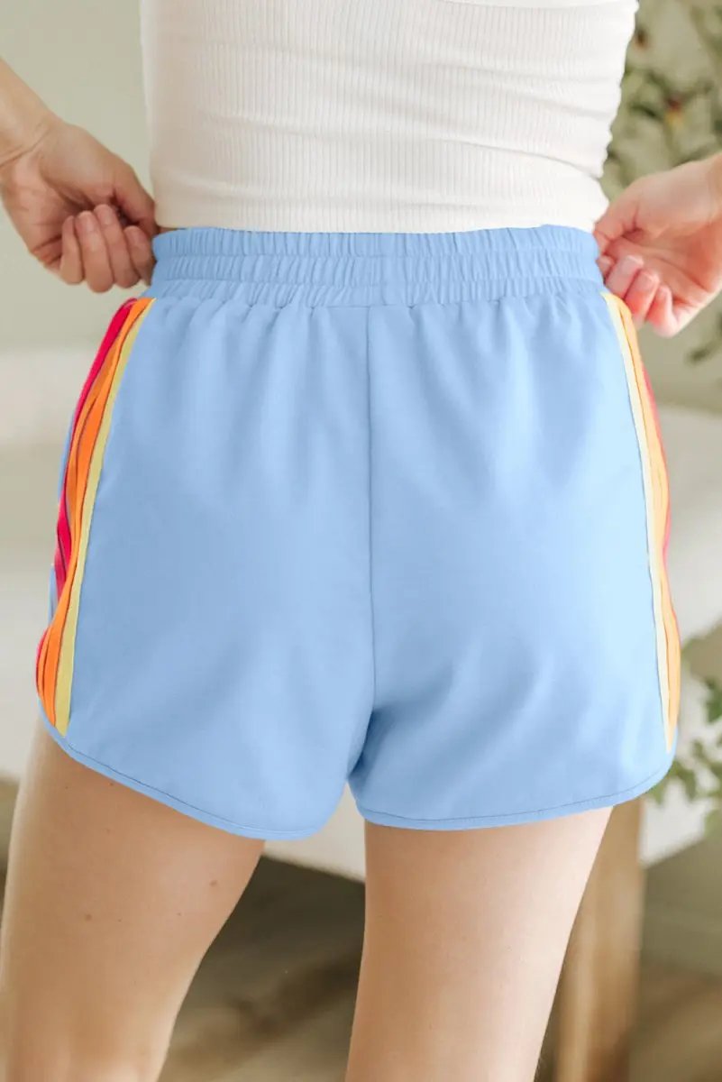 Shorts Love Salve  Beau Blue Color Block Stripes Elastic High Waist