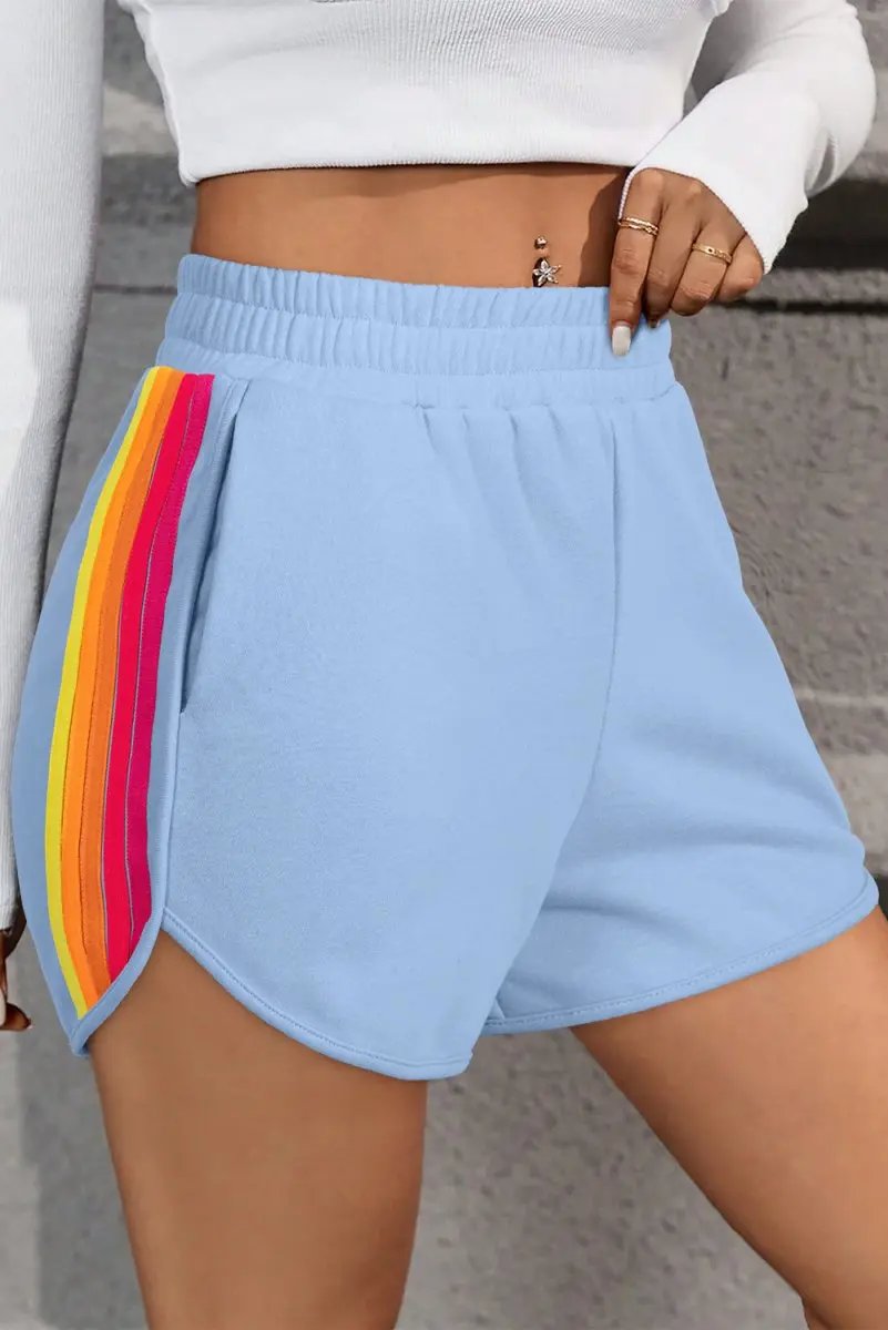 Shorts Love Salve  Beau Blue Color Block Stripes Elastic High Waist