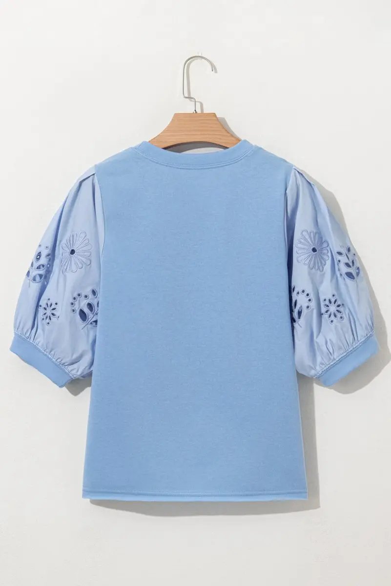 Pants Love Salve  Beau Blue Eyelet Flower Embroidered Puff Short