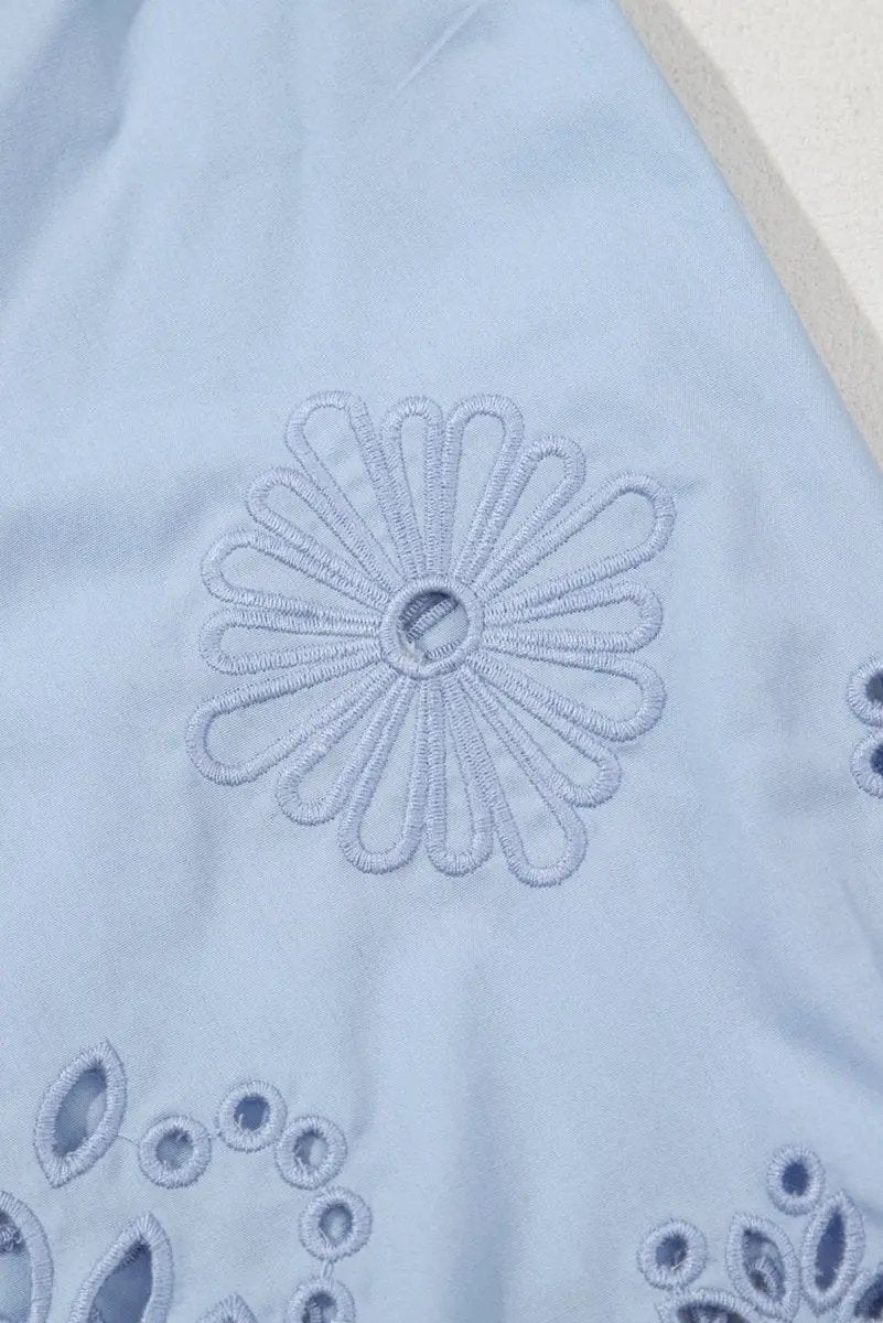 Pants Love Salve  Beau Blue Eyelet Flower Embroidered Puff Short