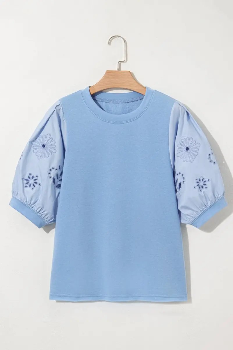 Pants Love Salve  Beau Blue Eyelet Flower Embroidered Puff Short