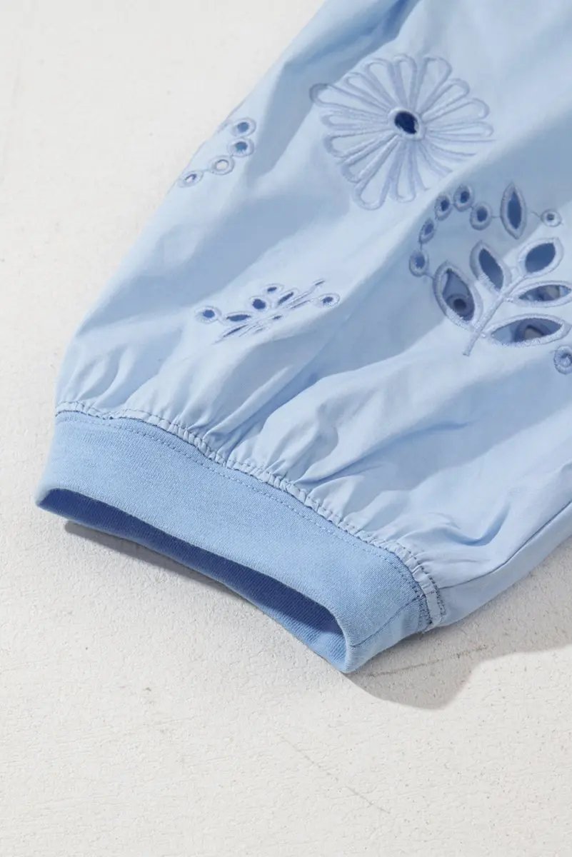 Pants Love Salve  Beau Blue Eyelet Flower Embroidered Puff Short