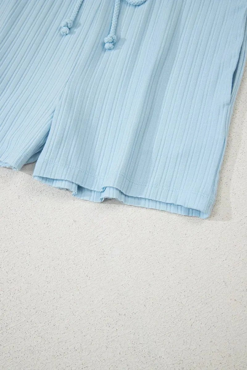 Accessories Love Salve  Beau Blue Ribbed Button V Neck Tank Top and