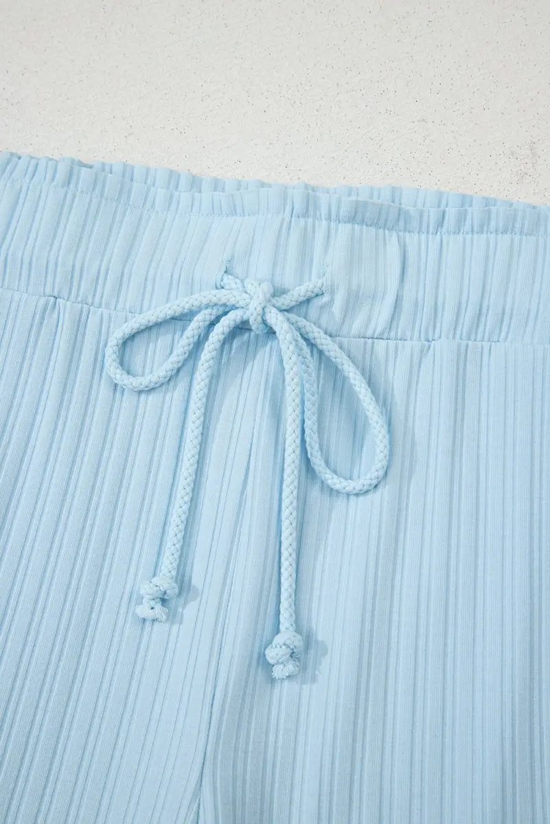 Accessories Love Salve  Beau Blue Ribbed Button V Neck Tank Top and