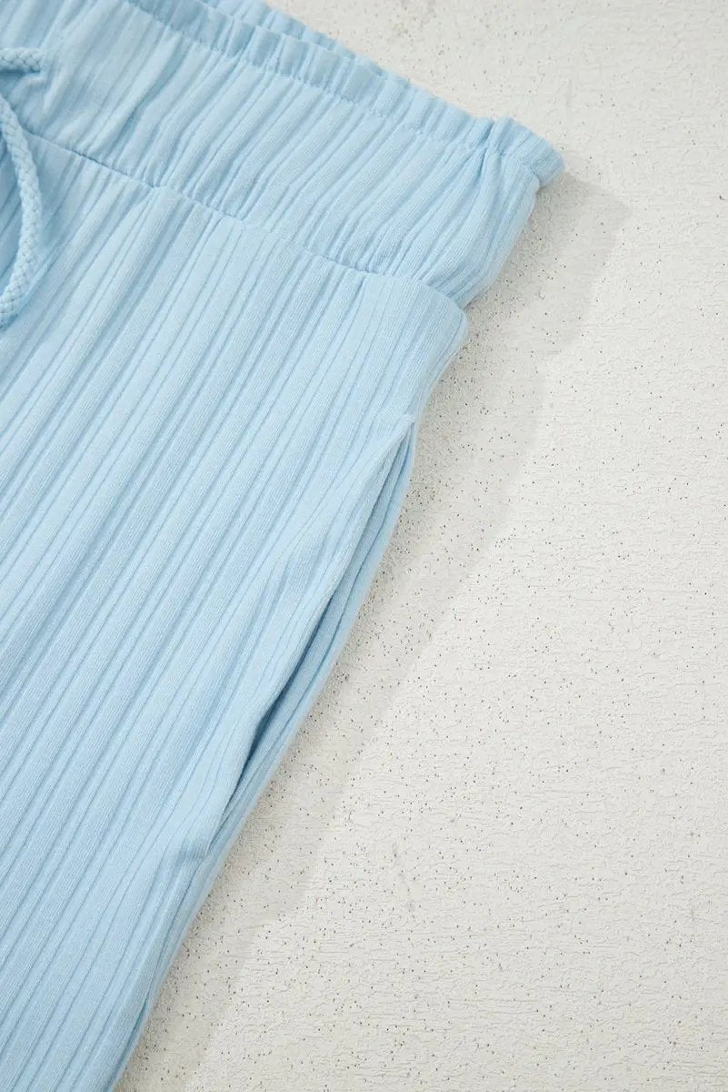 Accessories Love Salve  Beau Blue Ribbed Button V Neck Tank Top and