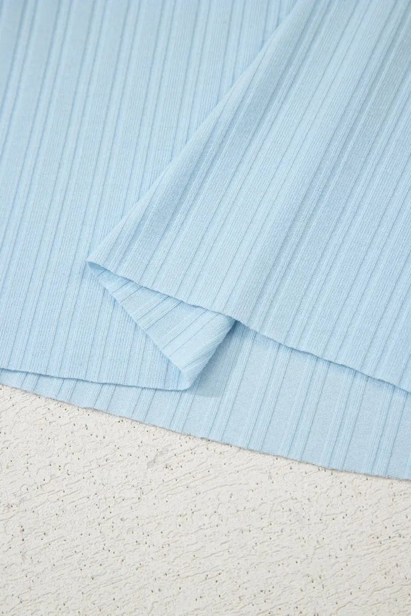 Accessories Love Salve  Beau Blue Ribbed Button V Neck Tank Top and