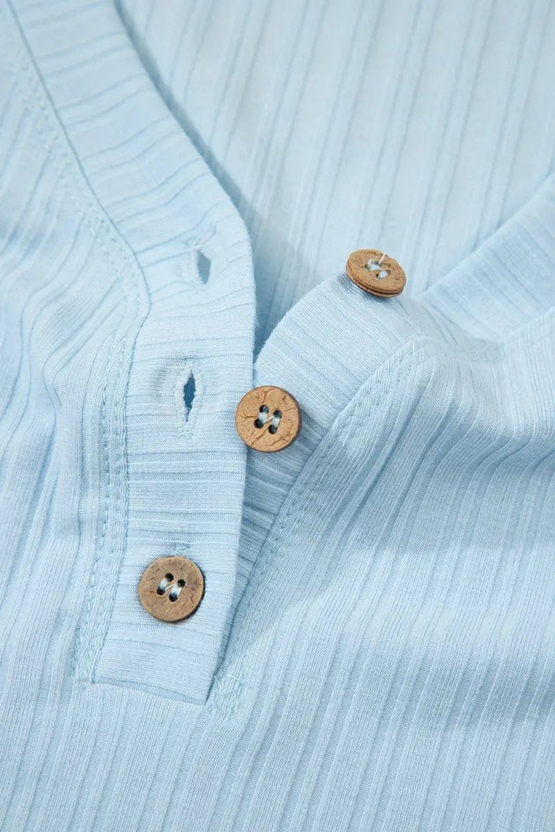 Accessories Love Salve  Beau Blue Ribbed Button V Neck Tank Top and