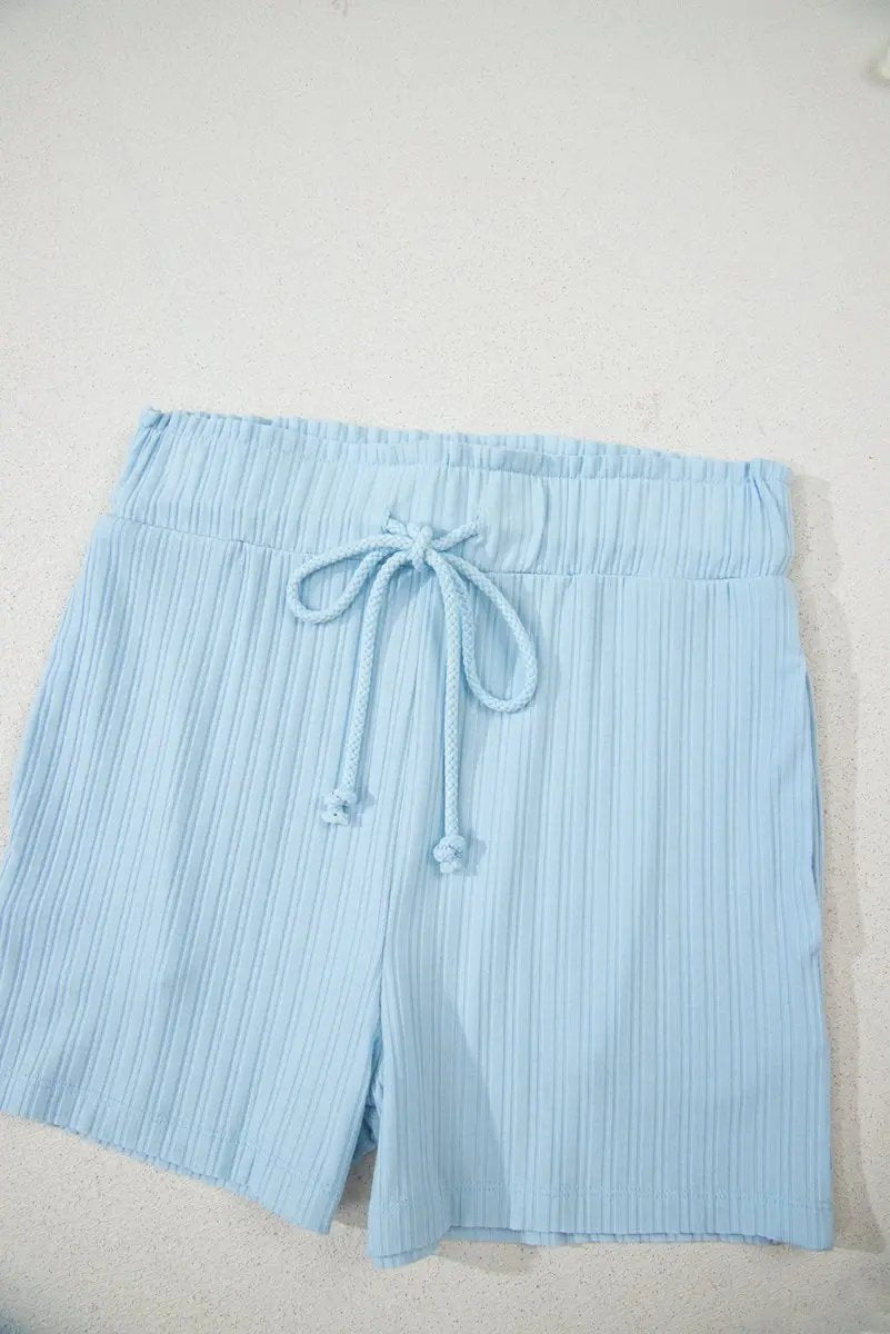 Accessories Love Salve  Beau Blue Ribbed Button V Neck Tank Top and