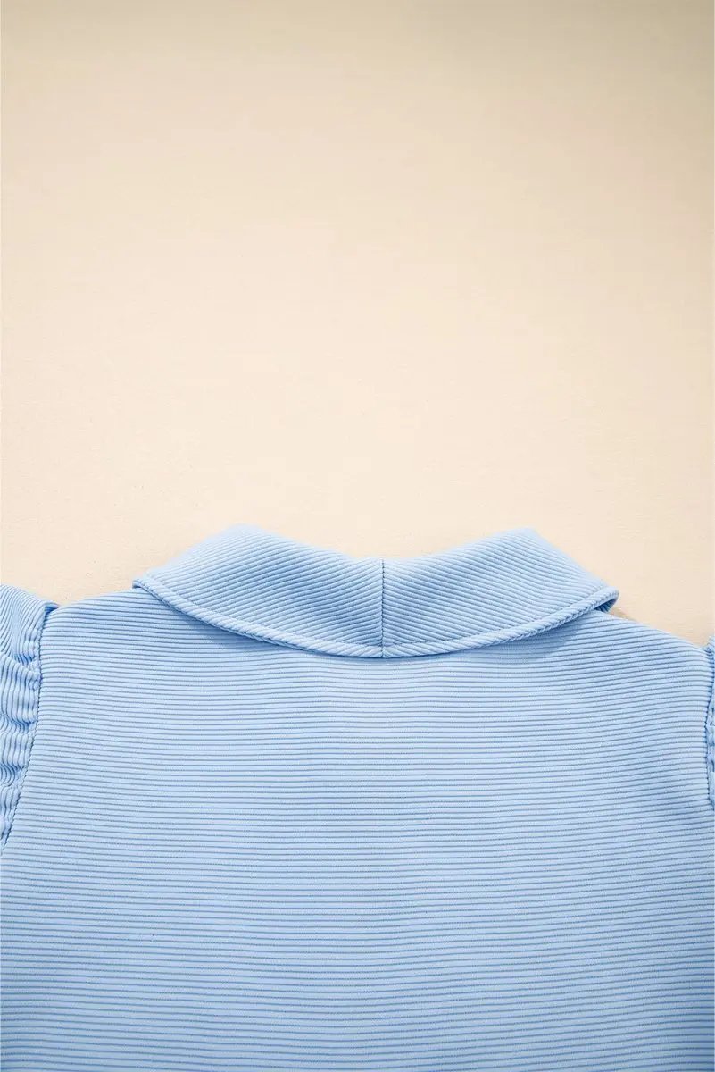 Pants Love Salve  Beau Blue Textured Ruffled Sleeve Zipped Top And