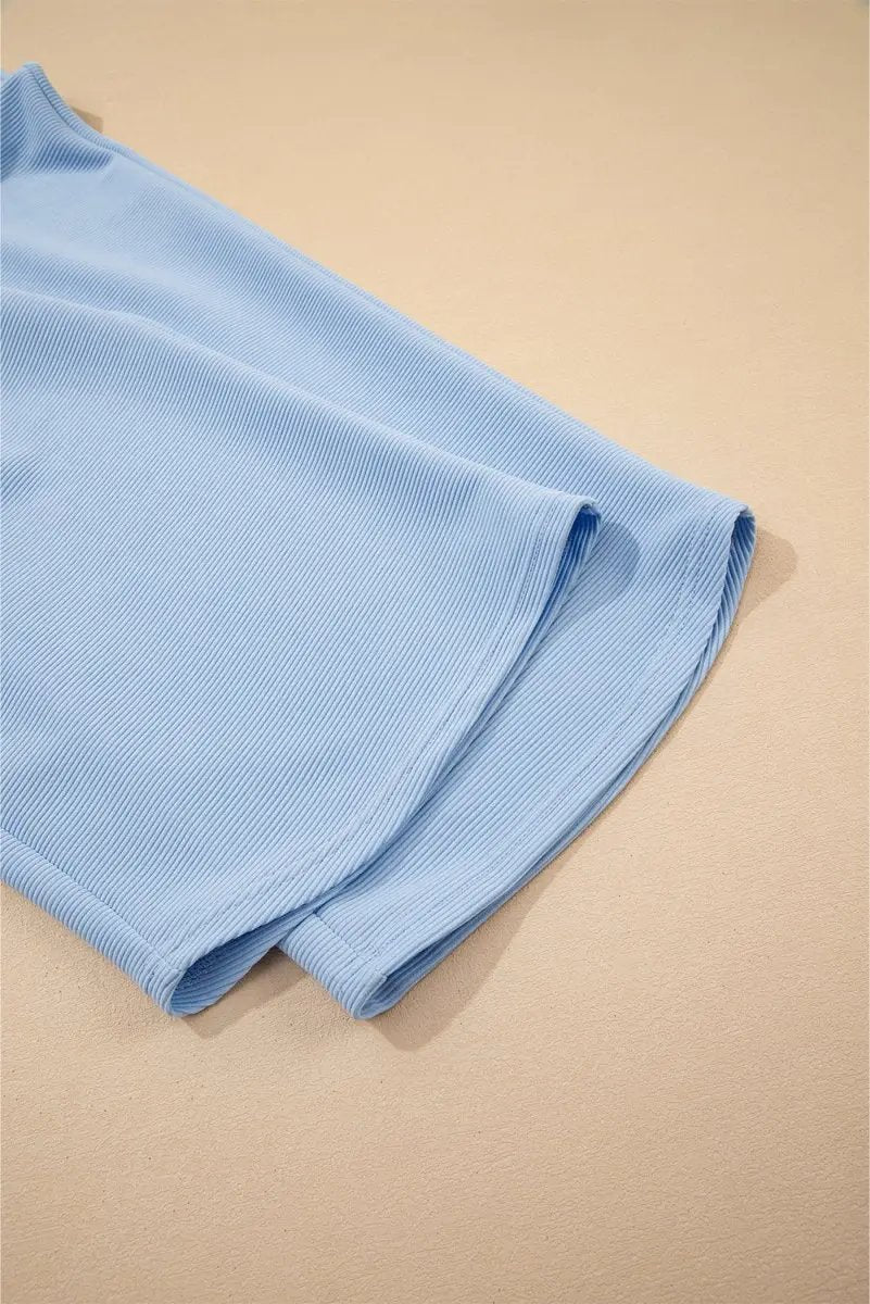 Pants Love Salve  Beau Blue Textured Ruffled Sleeve Zipped Top And