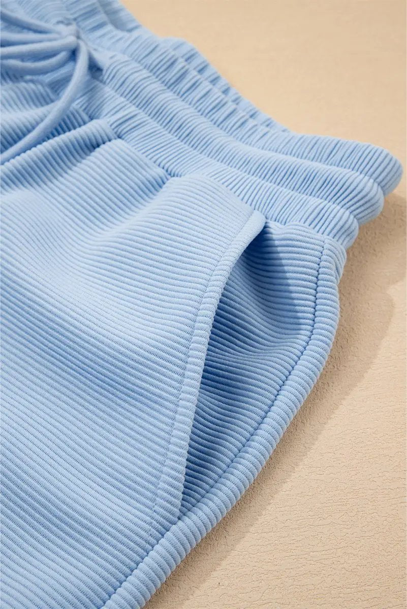 Pants Love Salve  Beau Blue Textured Ruffled Sleeve Zipped Top And