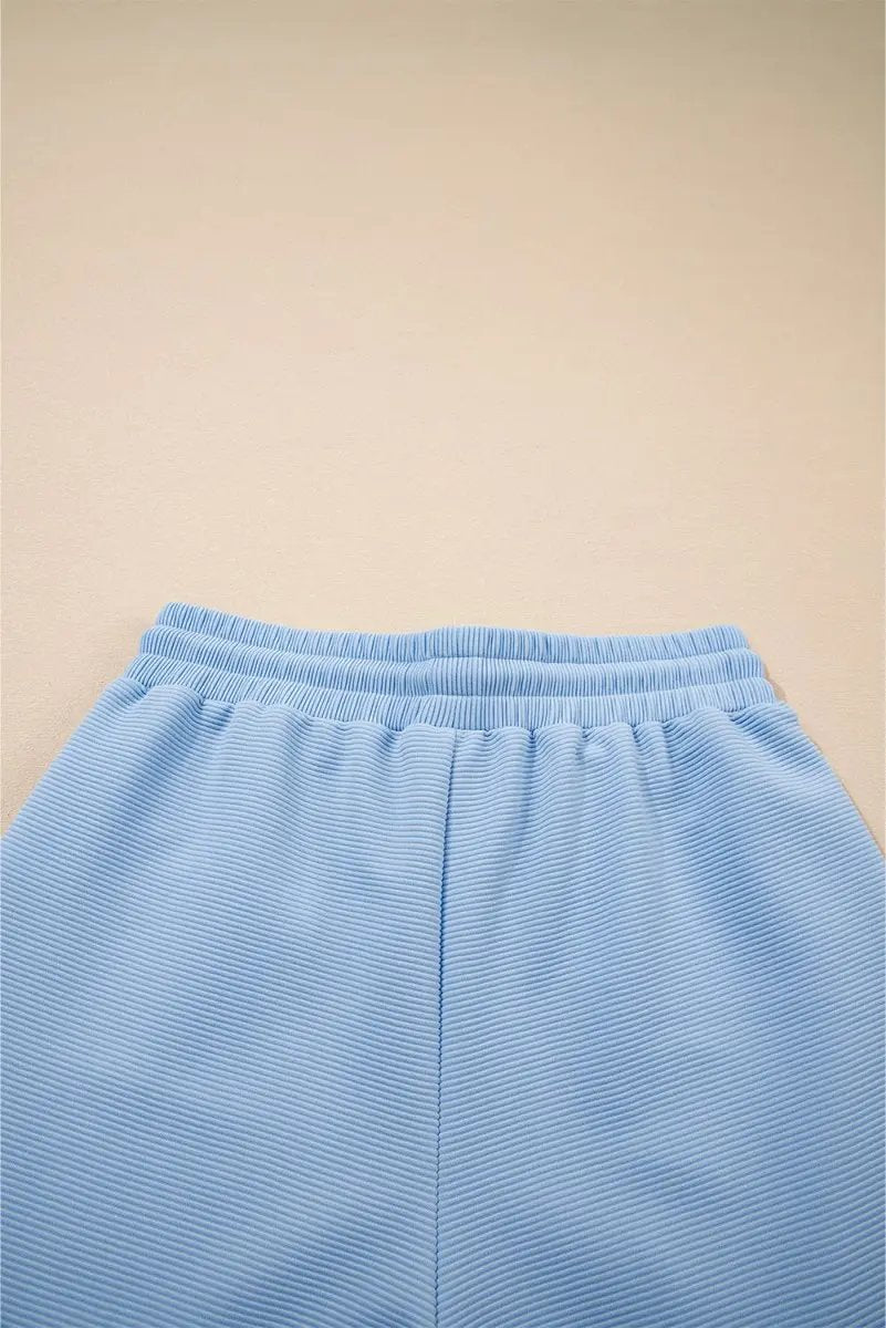 Pants Love Salve  Beau Blue Textured Ruffled Sleeve Zipped Top And