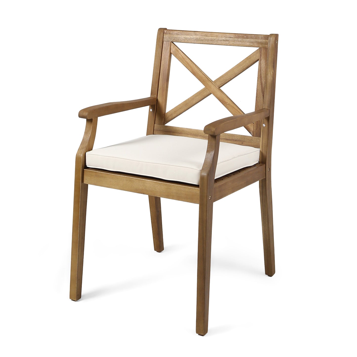 7 Pieces Acacia Wood Outdoor Dining Set with Cream Cushions