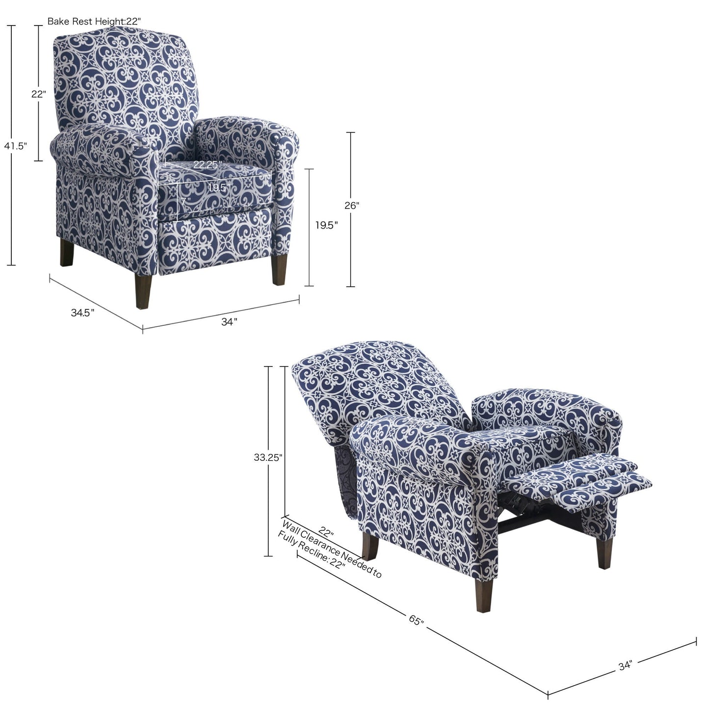 Kirby Transitional Push Back Recliner Chair