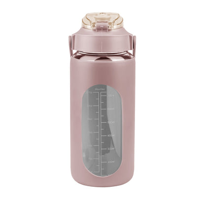 34Oz Glass Water Bottle Sports Water Bottle Motivational Water Bottle Water Intake Tracker Bottle with Straw Time Marker Silicone Sleeve Handle for Gy