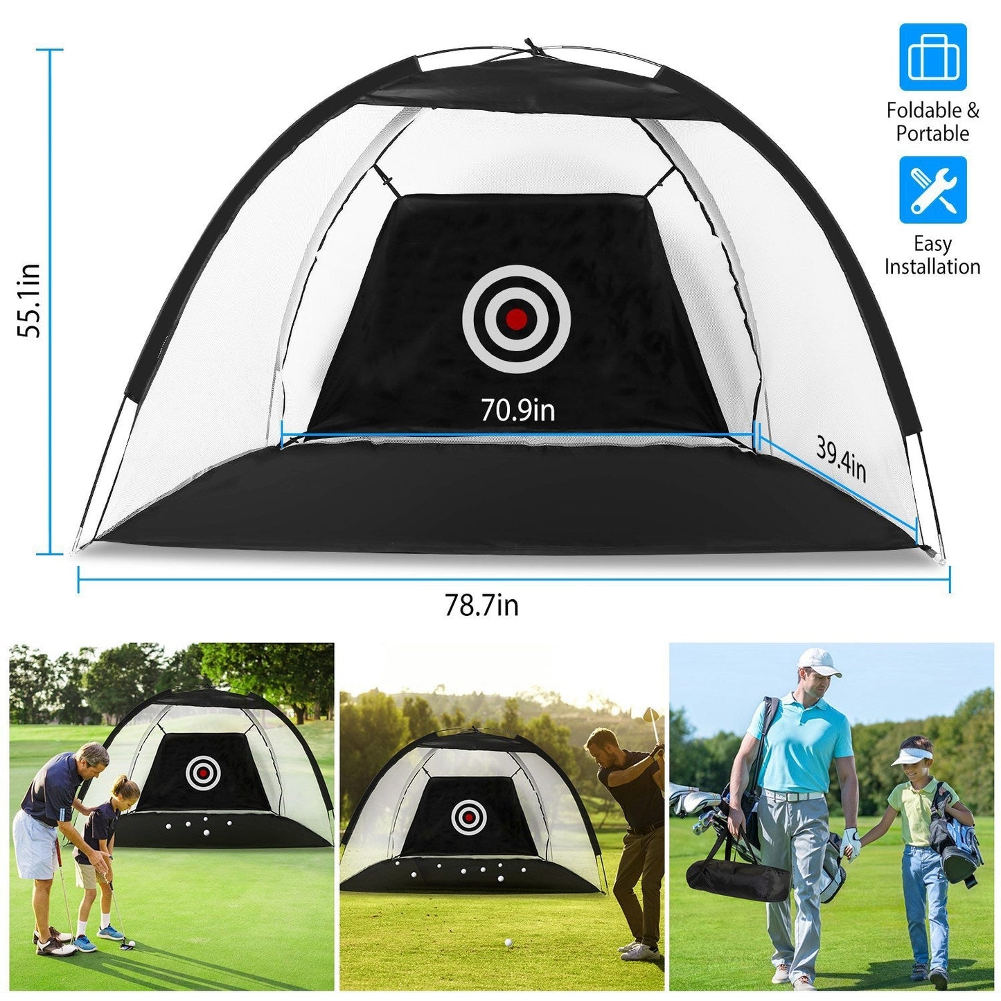 Golf Training Net with Target Cloth & Carry Bag – Indoor/Outdoor Practice